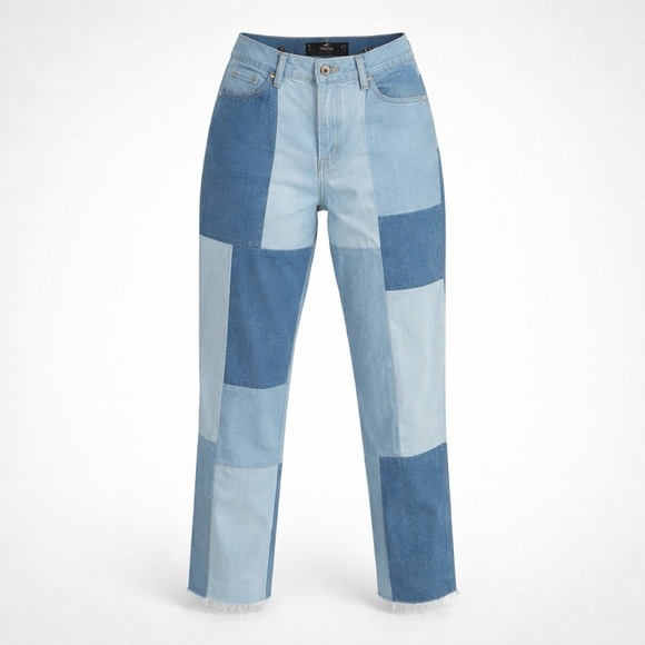 Hollister Denim - Hollister High Rise Jeans Patchwork Light Blue Women's Sz 9R W29 L27 Frayed Hem